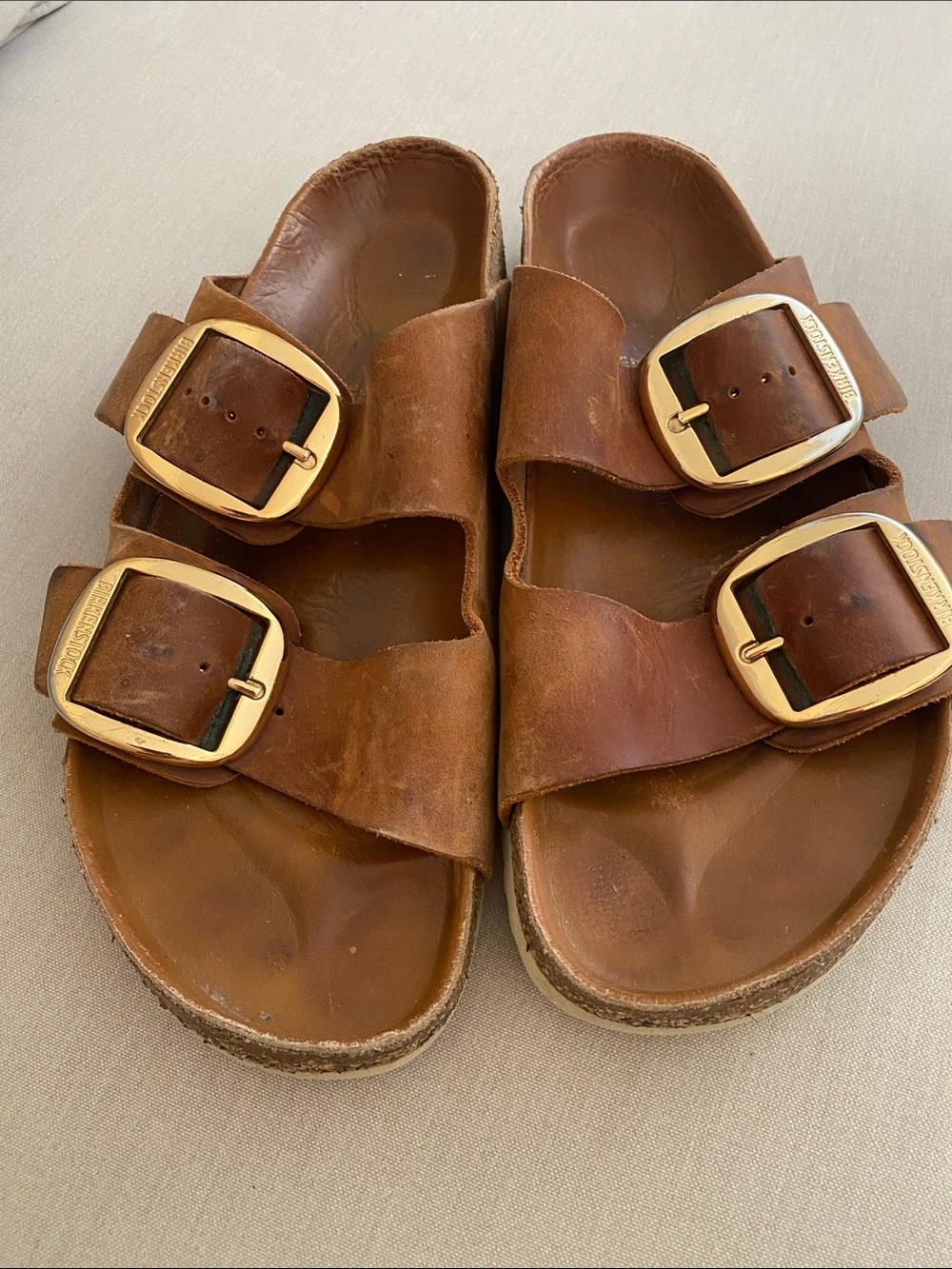 Birkenstock Arizona Gold Big Buckle slide sandal Cognac sz 42 L11 /M9